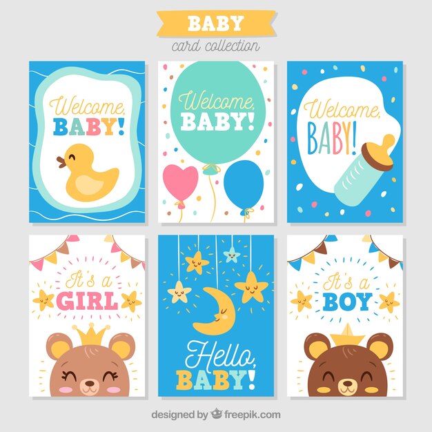 Colección de tarjetas de bebé en estilo hecho a mano