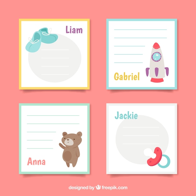 Vector gratuito colección de tarjetas de bebé en estilo plano