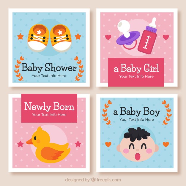 Colección de tarjetas de bebé en estilo plano