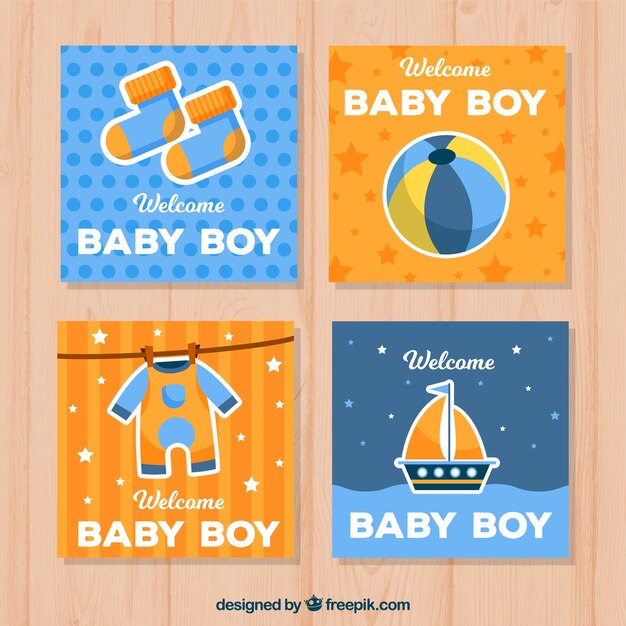 Colección de tarjetas de bebé en estilo plano