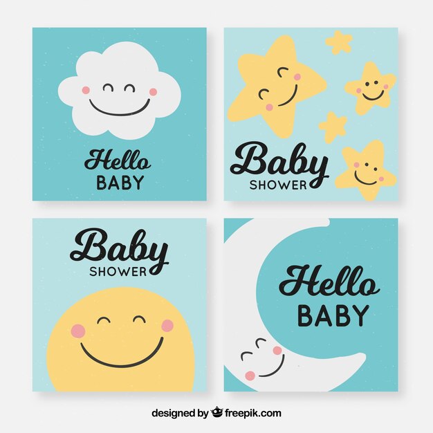 Colección de tarjetas de bebé con lindos elementos