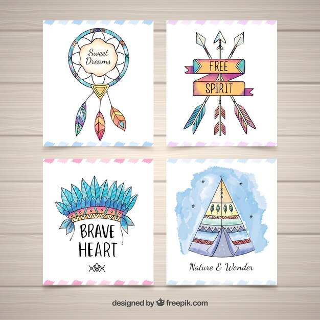 Colección de tarjetas boho de acuarela