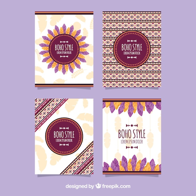 Vector gratuito colección de tarjetas boho con elementos hippie