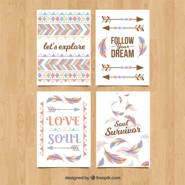 Colección de tarjetas boho con elementos hippie