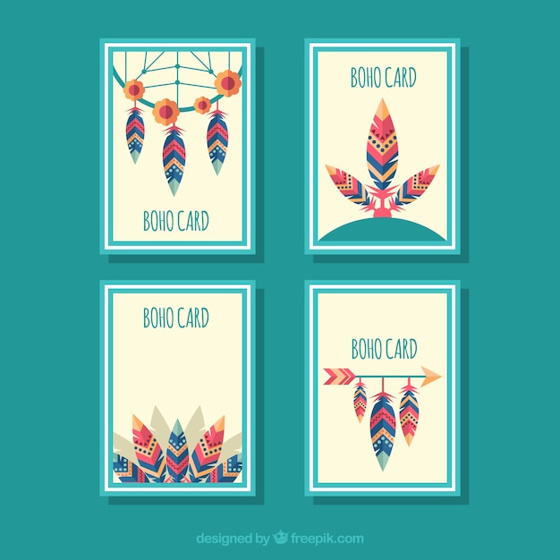 Colección de tarjetas boho con elementos hippie