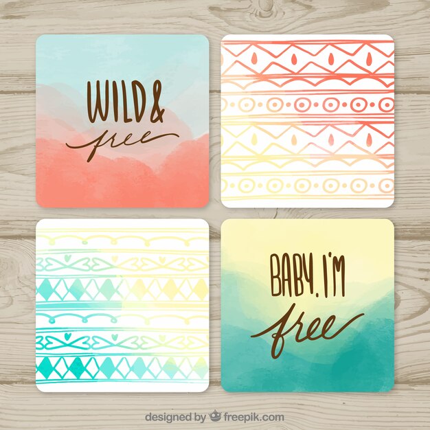 Colección de tarjetas boho con elementos hippie