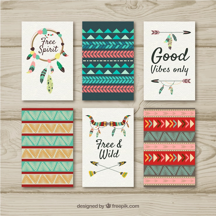 Vector gratuito colección de tarjetas boho con elementos