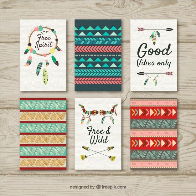 Colección de tarjetas boho con elementos