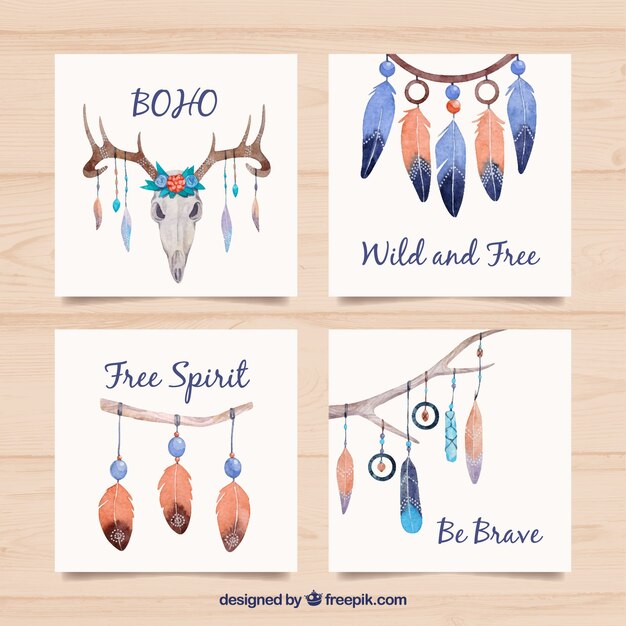 Colección de tarjetas boho en estilo acuarela