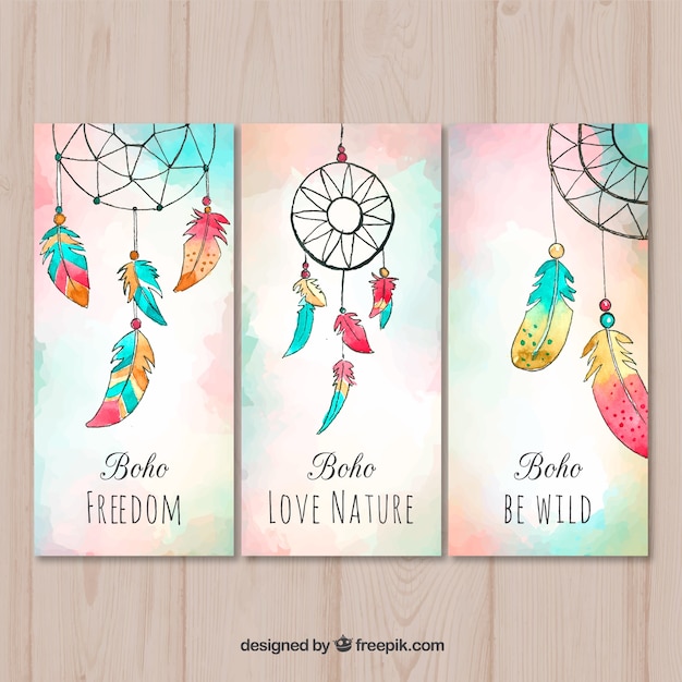 Vector gratuito colección de tarjetas boho en estilo acuarela