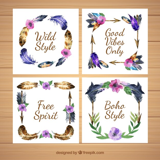 Colección de tarjetas boho en estilo acuarela