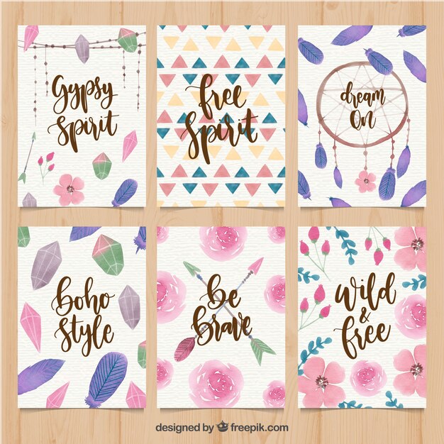 Colección de tarjetas boho en estilo acuarela
