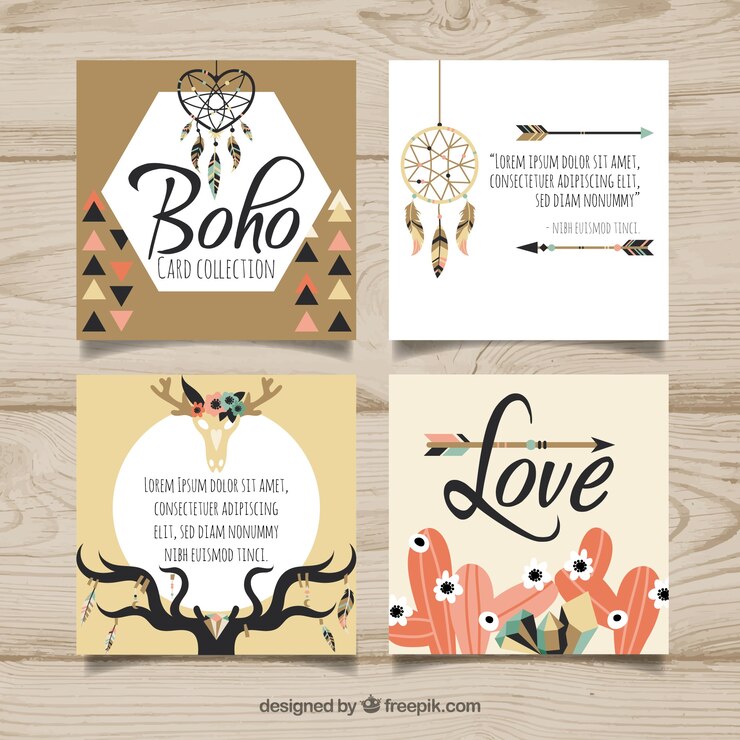Vector gratuito colección de tarjetas boho en estilo hecho a mano