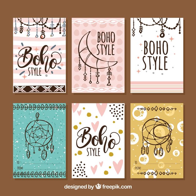 Colección de tarjetas boho en estilo hecho a mano