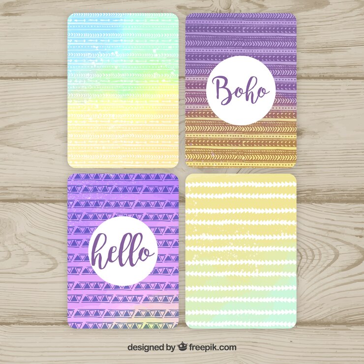 Vector gratuito colección de tarjetas boho en estilo hecho a mano