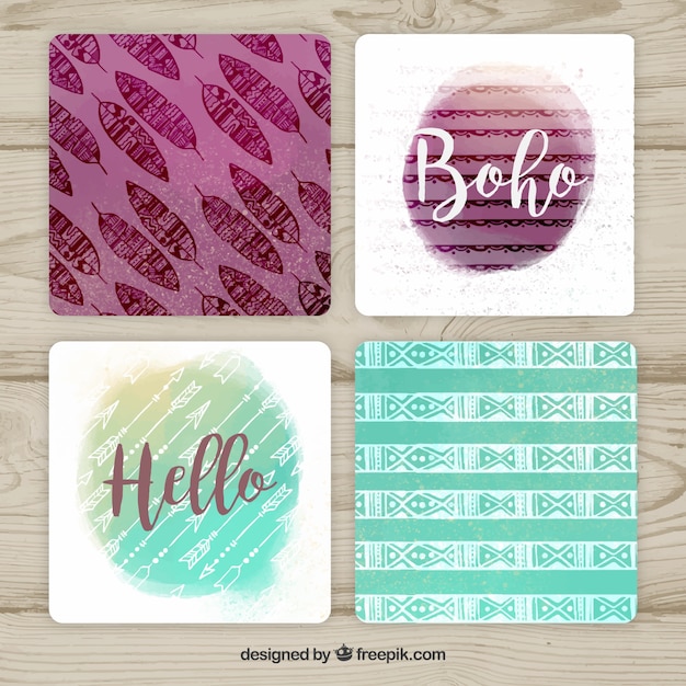 Vector gratuito colección de tarjetas boho en estilo hecho a mano