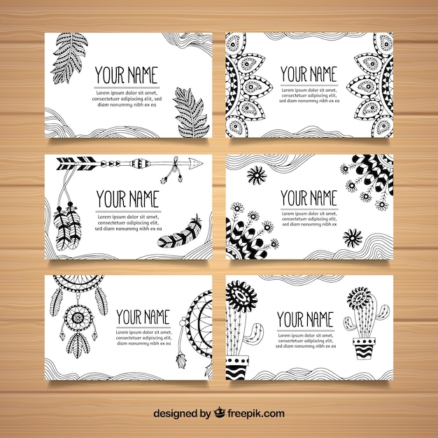 Vector gratuito colección de tarjetas boho en estilo hecho a mano