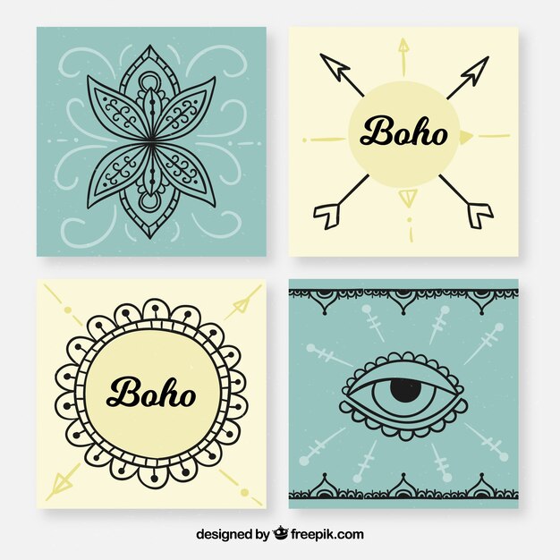 Colección de tarjetas boho en estilo hecho a mano
