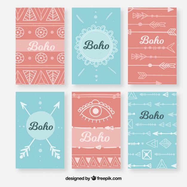 Colección de tarjetas boho en estilo hecho a mano
