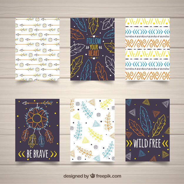 Colección de tarjetas boho en estilo hecho a mano