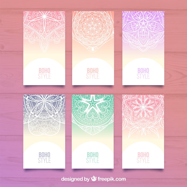 Vector gratuito colección de tarjetas boho en estilo hecho a mano