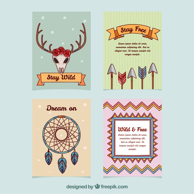Colección de tarjetas boho en estilo hecho a mano