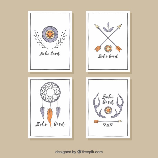 Colección de tarjetas boho en estilo hecho a mano