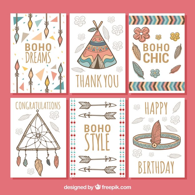 Colección de tarjetas boho en estilo hecho a mano