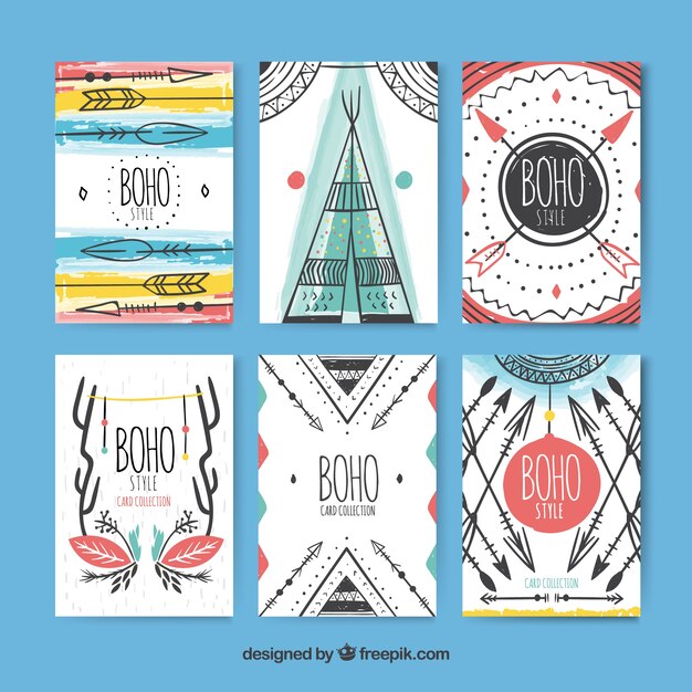 Colección de tarjetas boho en estilo hecho a mano