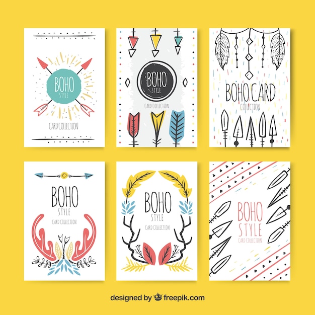 Colección de tarjetas boho en estilo hecho a mano