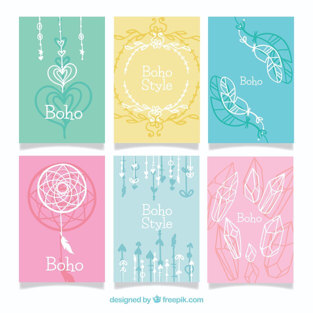Colección de tarjetas boho en estilo hecho a mano