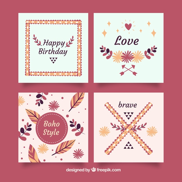 Vector gratuito colección de tarjetas boho en estilo hippie