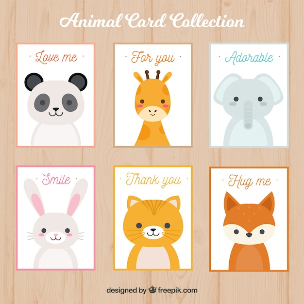 Colección de tarjetas bonita con animales preciosos