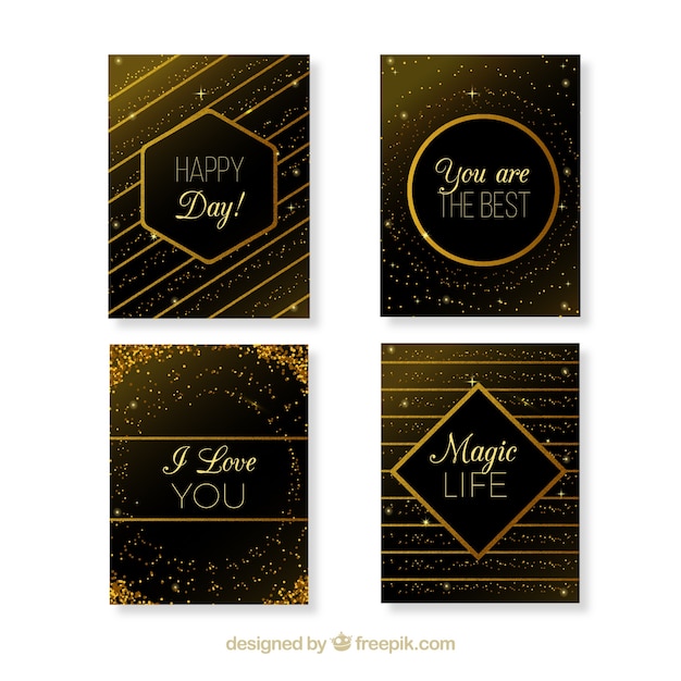 Vector gratuito colección de tarjetas de brillo con color dorado