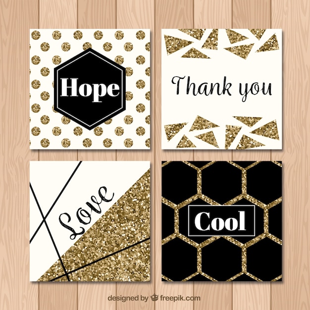 Vector gratuito colección de tarjetas de brillo con color dorado