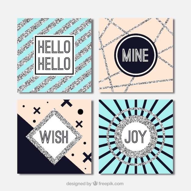 Colección de tarjetas de brillo con color plateado