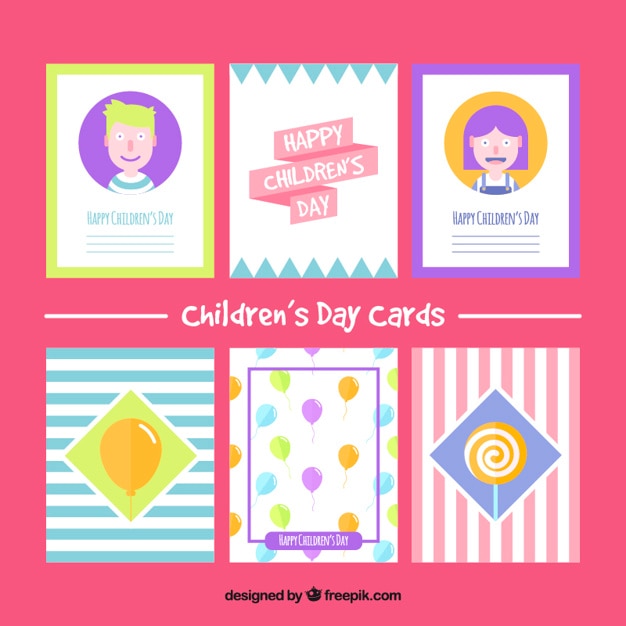 Vector gratuito colección de tarjetas de colores del día del niño