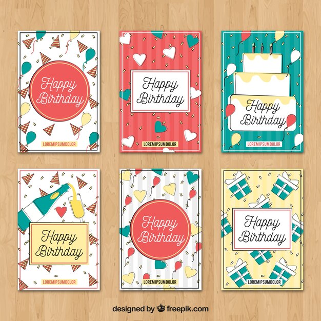 Colección de tarjetas coloridas de cumpleaños