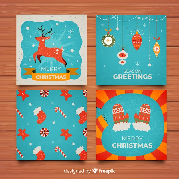 Colección de tarjetas coloridas de felicitación de navidad