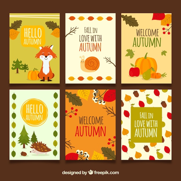 Vector gratuito colección de tarjetas coloridas de otoño