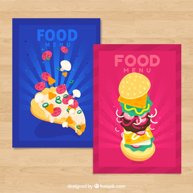 Colección de tarjetas de comida con comida rápida