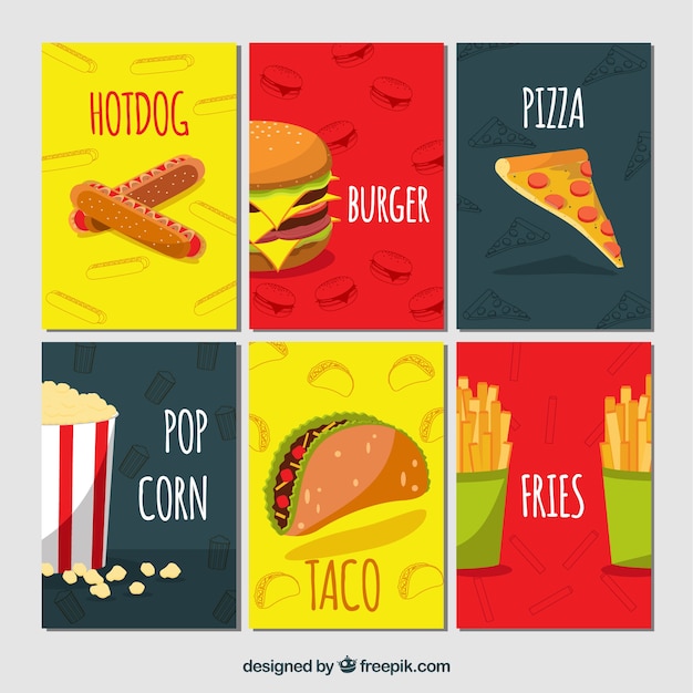 Colección de tarjetas con comida deliciosa