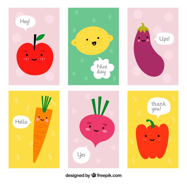 Colección de tarjetas con comida deliciosa