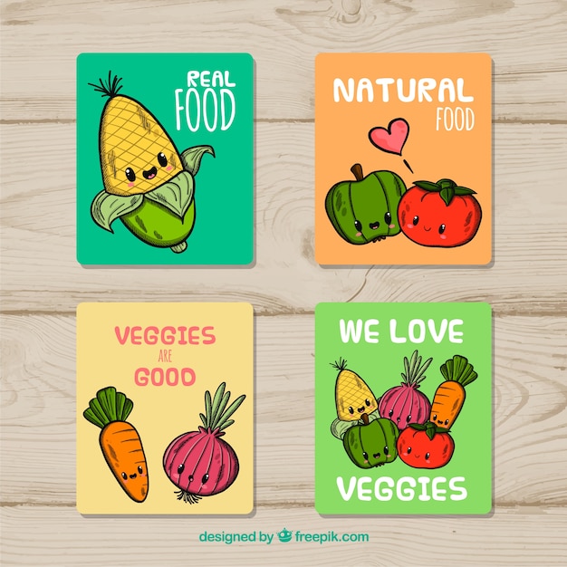 Colección de tarjetas de comida dibujadas a mano