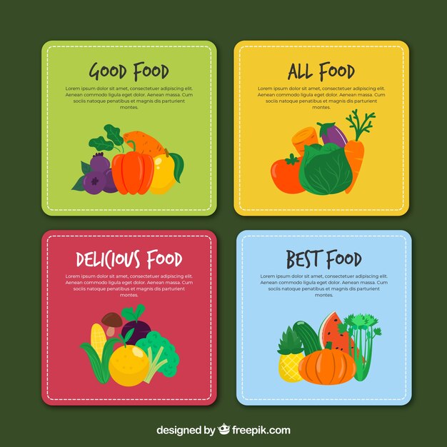 Colección de tarjetas de comida dibujadas a mano