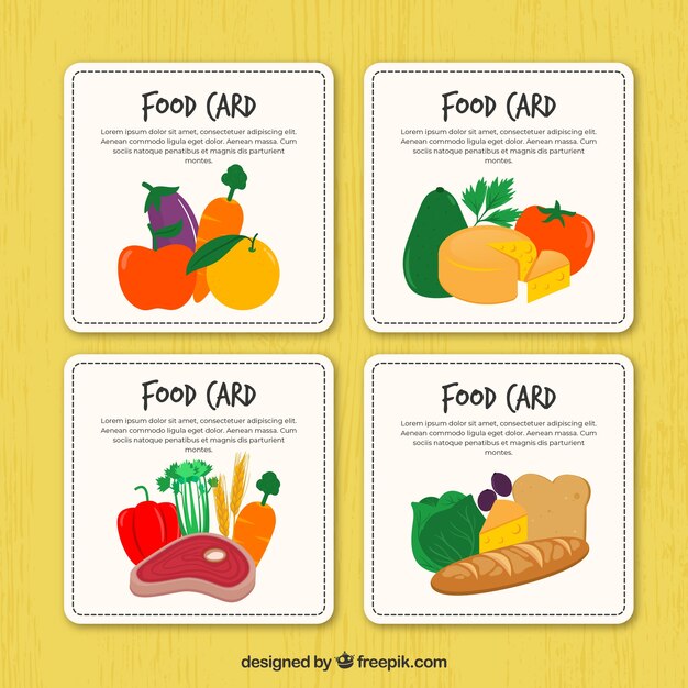 Colección de tarjetas de comida dibujadas a mano