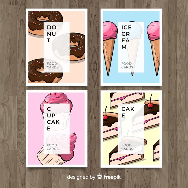 Colección tarjetas comida dibujadas a mano