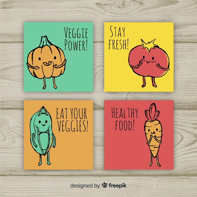 Colección tarjetas comida dibujadas a mano