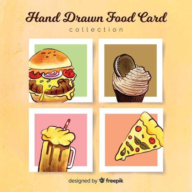 Colección de tarjetas de comida dibujado a mano