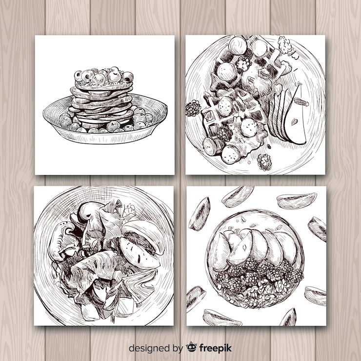 Vector gratuito colección tarjetas comida dibujo realista